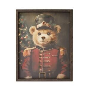 Holiday Time Nutcracker Bear Framed Christmas Decor Wall Art 15 x 19" Multicolor
